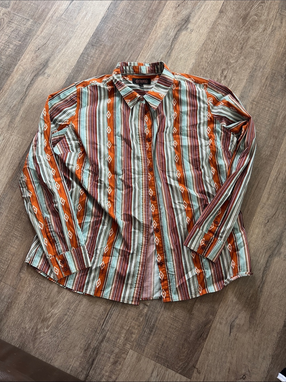 Shyanne Striped Button-Down Shirt in Orange, Green & Brown